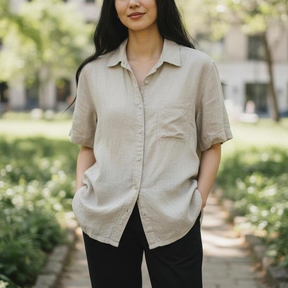 St. John's Bay linen button up shirt beige Size 18W #linen‎ #summer